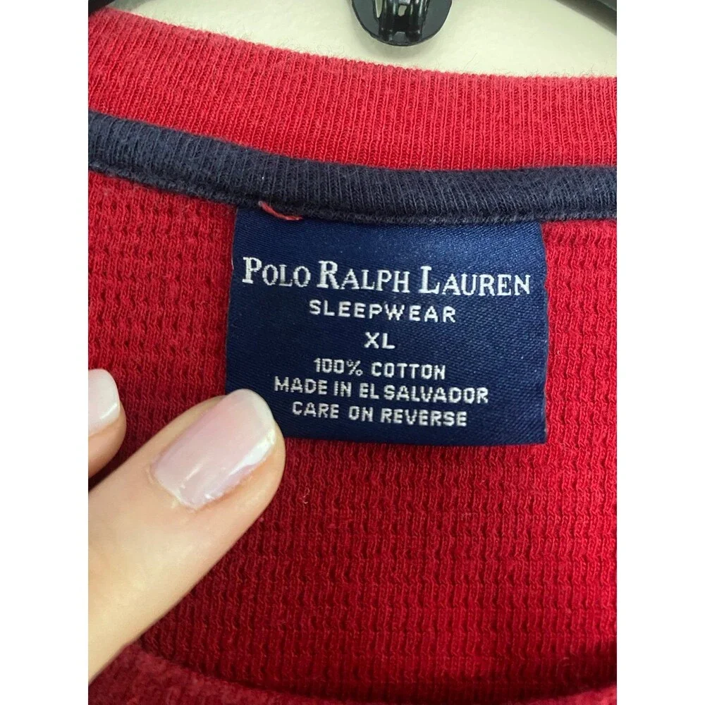 Polo Ralph Lauren Mens Waffle Knit Thermal Sleep Shirt XL Red Vintage Longsleeve